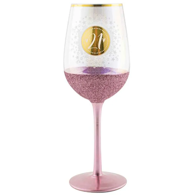 21 Gold & Pink Glitterati Wine Glass - 430ml