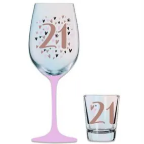 21 Rainbow Pastel/Gold Wine and Shot Glass Set - 430ml / 30ml