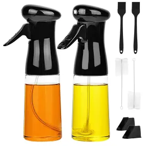 210ML 7.1OZ Olive Oil Sprayer 2Pcs - Reusable Dispenser w/ Cleaning Brush - Cooking BBQ, Roast, Salad - Refillable Glass Vinegar Bottle