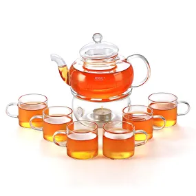 27 oz Glass Filtering Tea Maker Teapot with a Warmer and 6 Tea Cups