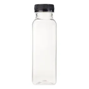 300ml Square Bottles Clear PET Plastic With Lids 38mm Tamper Evident