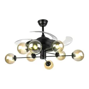 4 Blade Ceiling Fan With Extendable Blades And 8 Modern Amber Glass