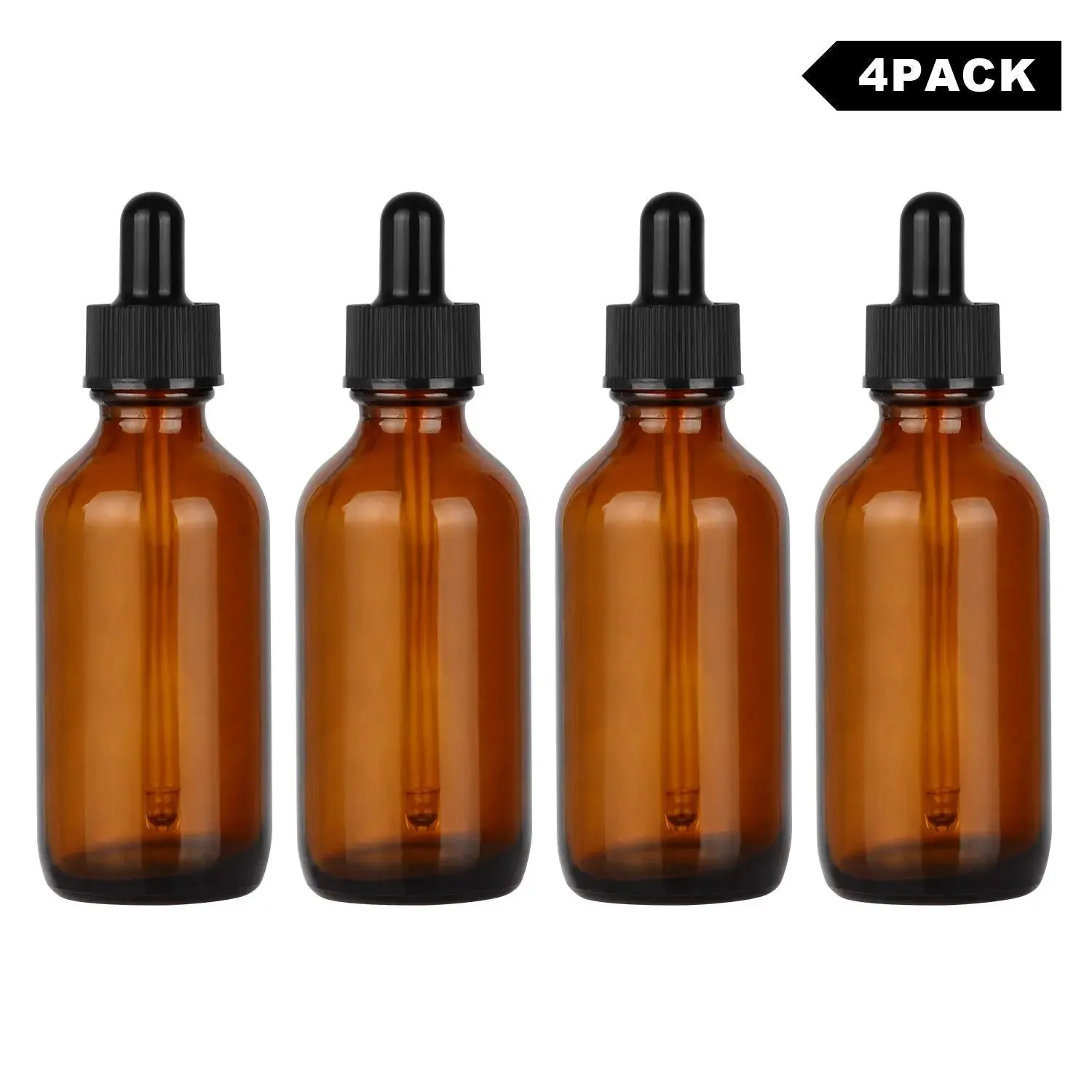 4 Pack 60ml Amber Dropper Bottle, Glass Dropper with Inner Plug and Label