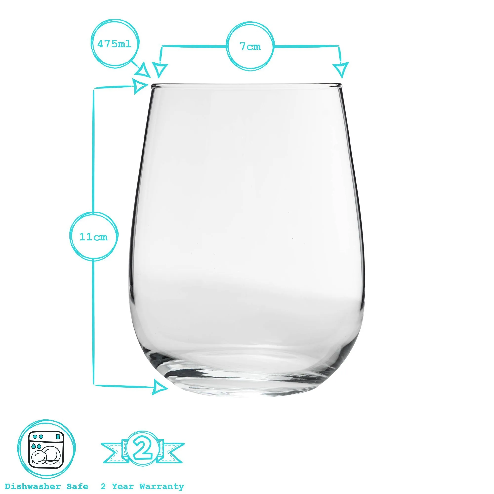 475ml Corto Stemless Wine Glasses - Pack of Six - By Argon Tableware