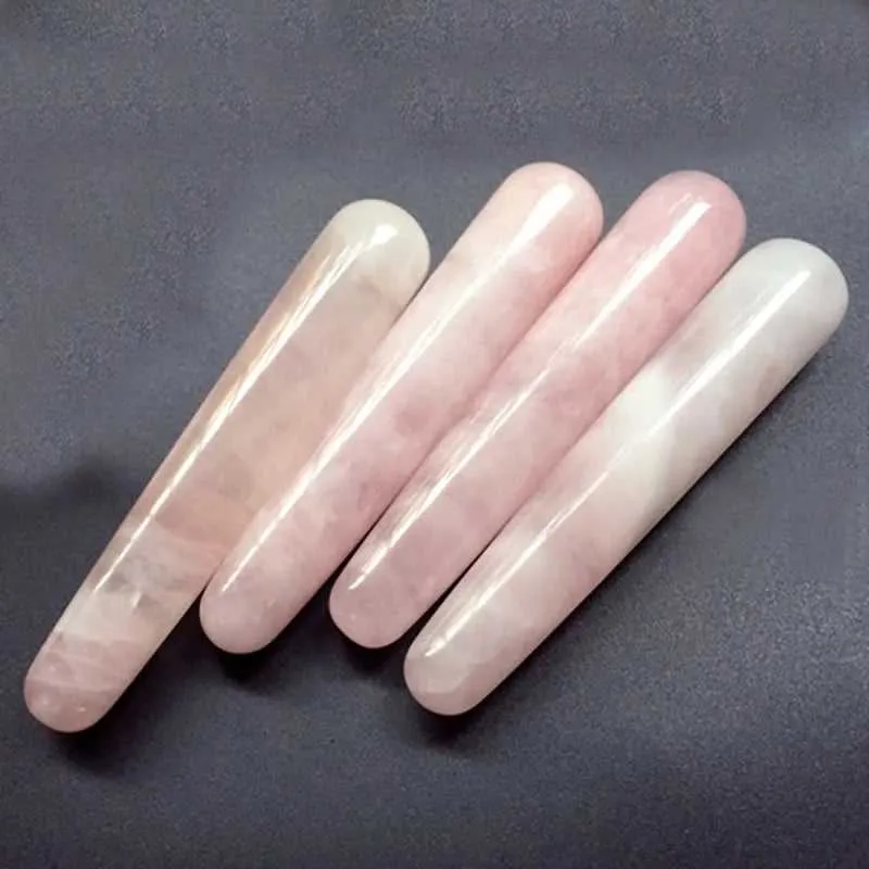 5 Natural Rose Quartz Yoni Wands - Polished Gemstone Massage Crystals