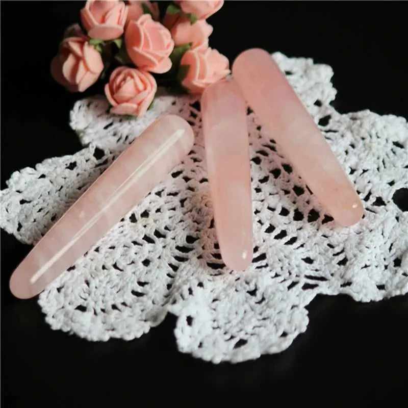 5 Natural Rose Quartz Yoni Wands - Polished Gemstone Massage Crystals