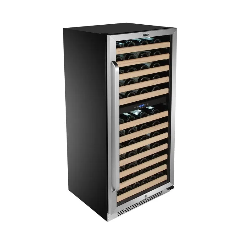 92-Bottle Built-in Stainless Steel Dual Zone Compressor Wine Refrigerator with Display Rack and LED display