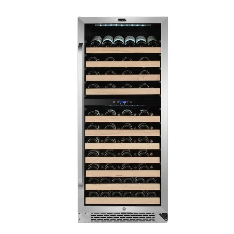 92-Bottle Built-in Stainless Steel Dual Zone Compressor Wine Refrigerator with Display Rack and LED display