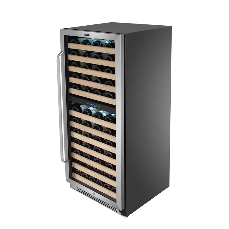 92-Bottle Built-in Stainless Steel Dual Zone Compressor Wine Refrigerator with Display Rack and LED display