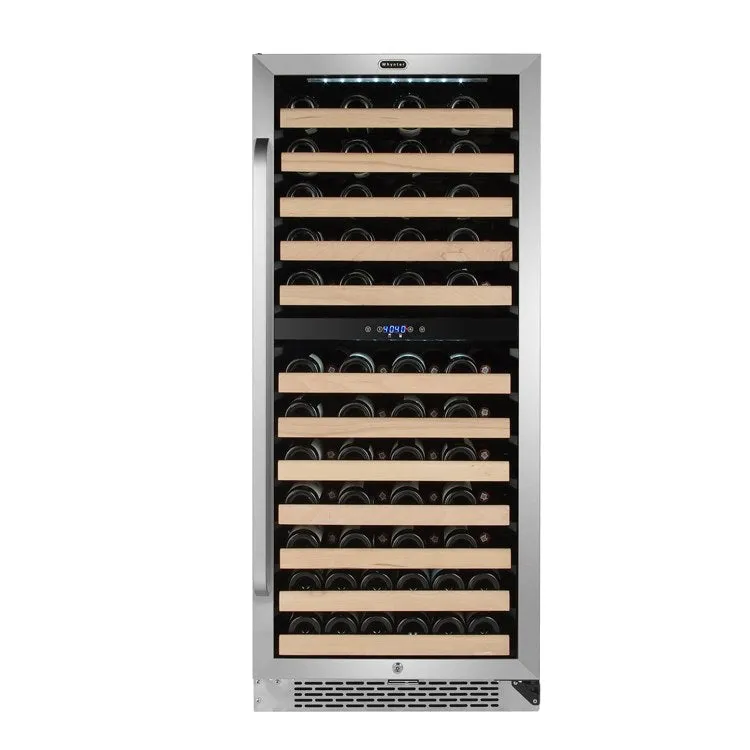 92-Bottle Built-in Stainless Steel Dual Zone Compressor Wine Refrigerator with Display Rack and LED display