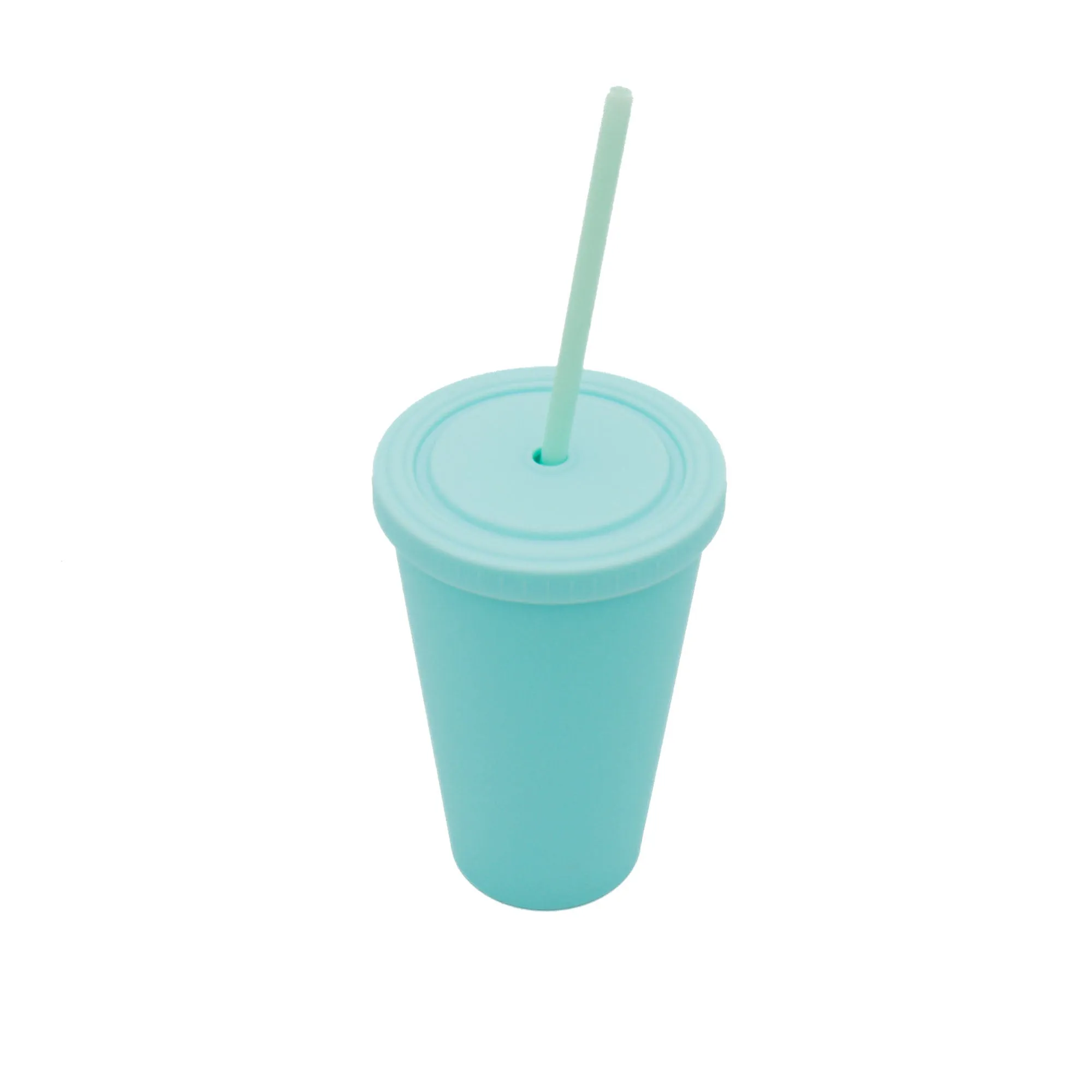 Acrylic Drinking Tumbler 450ml Pastel Colored Matte Finish Cup & Straw