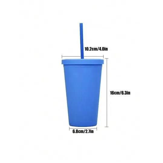 Acrylic Drinking Tumbler 450ml Pastel Colored Matte Finish Cup & Straw