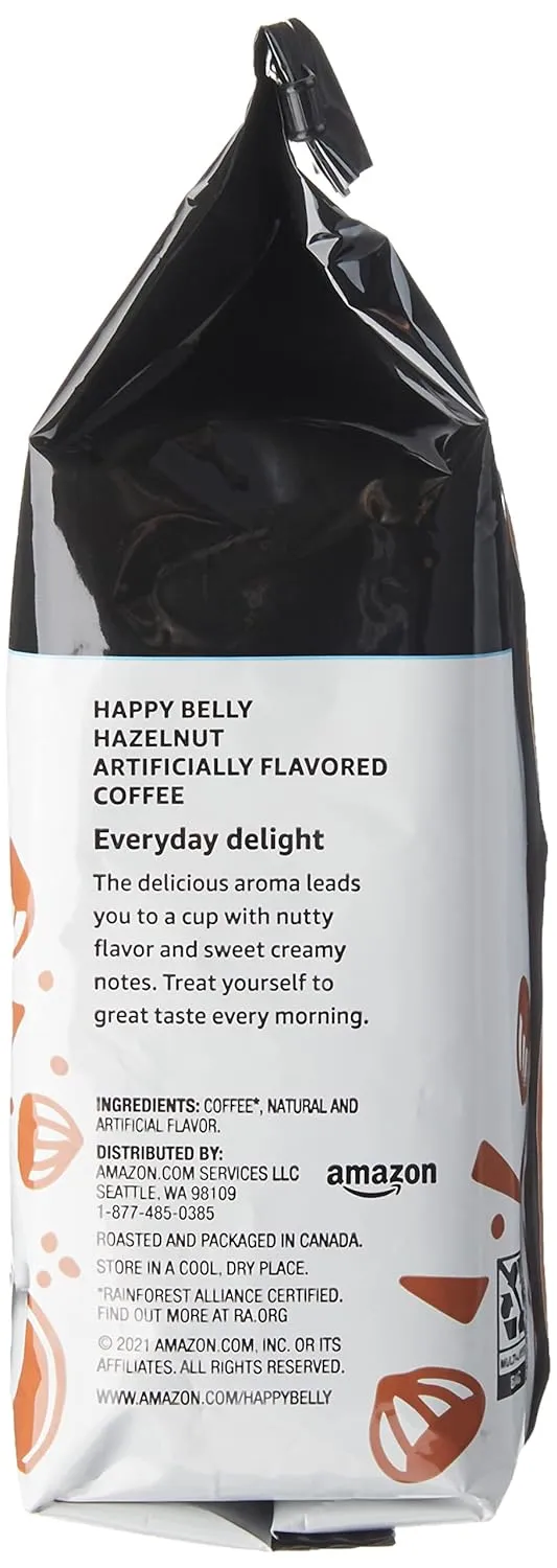 Amazon Brand - Happy Belly Hazelnut Flavored Ground Coffee, Medium Roast, 12 Ounce