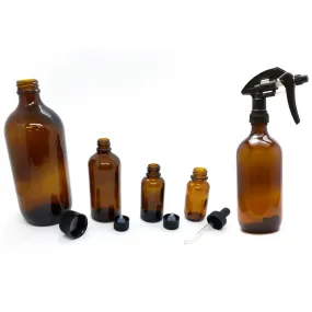 Amber Glass Bottles Empty Round - Spray Dropper Orifice Euro Cap Essential Oil