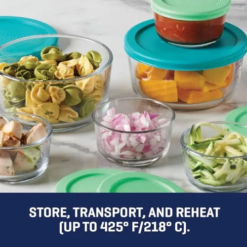 Anchor Hocking 12 Piece Glass Storage Containers with Lids (6 Glass Food Storage Containers & 6 Mixed Blue SnugFit Lids)