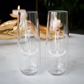 Anchor Monogram Stemless Champagne Flutes & Wine Glasses