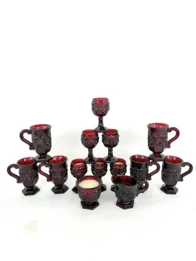 Avon 1876 Cape Cod Ruby Red: 6x Small Wine Goblets, 6x Mugs, Cream/Sugar Bowl