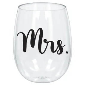 Bridal Shower Clear "Mrs." Wine Glass, Luxurious Shower Collection, 1 Count