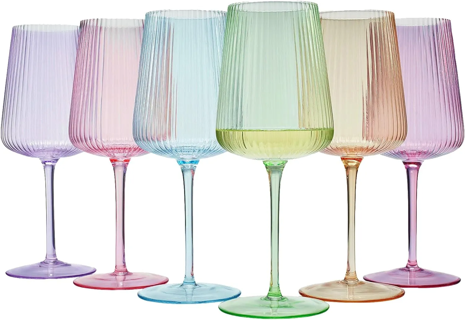 Bright Color Ribbed Wine Glass Set