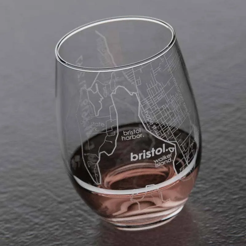 Bristol Rhode Island Map Stemless Wine Glass