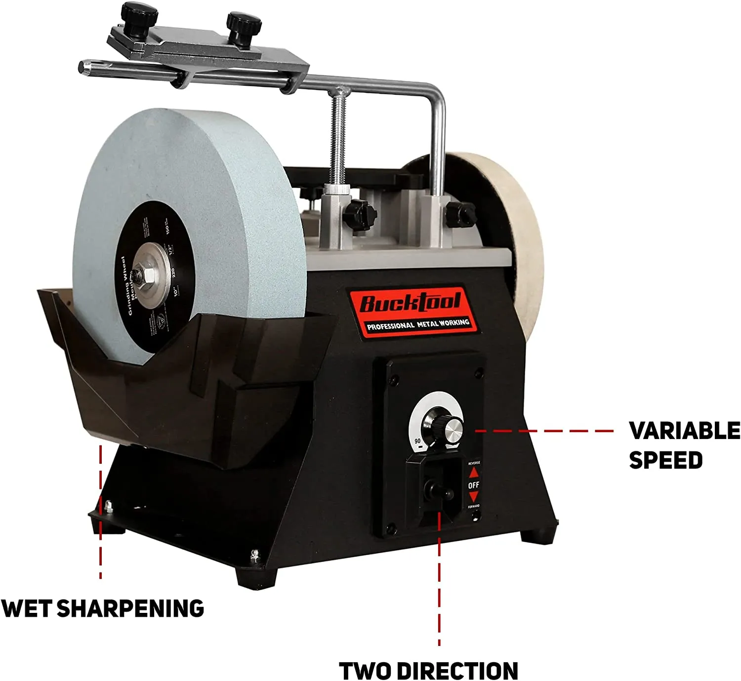 BUCKTOOL SCM8103 10-Inch Variable Speed Sharpening System 1.2-Amp Two-Direction Water Cooled Wet Stone Grinder