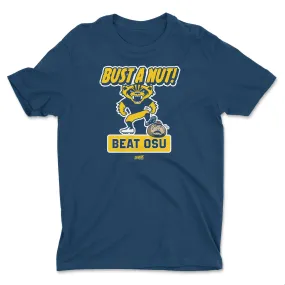 Bust a Nut! Beat Ohio State (Blue/Maize) T-Shirt for Michigan College Fans (SM-5XL)