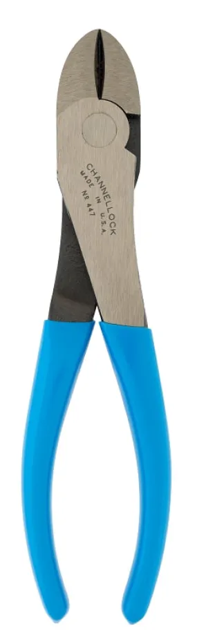 CHANNELLOCK 447 Diagonal Cutting Plier, 7-3/4 in OAL, Blue Handle, Ergonomic Handle, 1.06 in W Jaw, 1.02 in L Jaw :EA: QUANTITY: 1