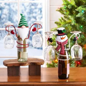 Christmas Wine Bottle & Glass Holder – Unique Decorative Storage Rack for Holiday Home & Kitchen Charm