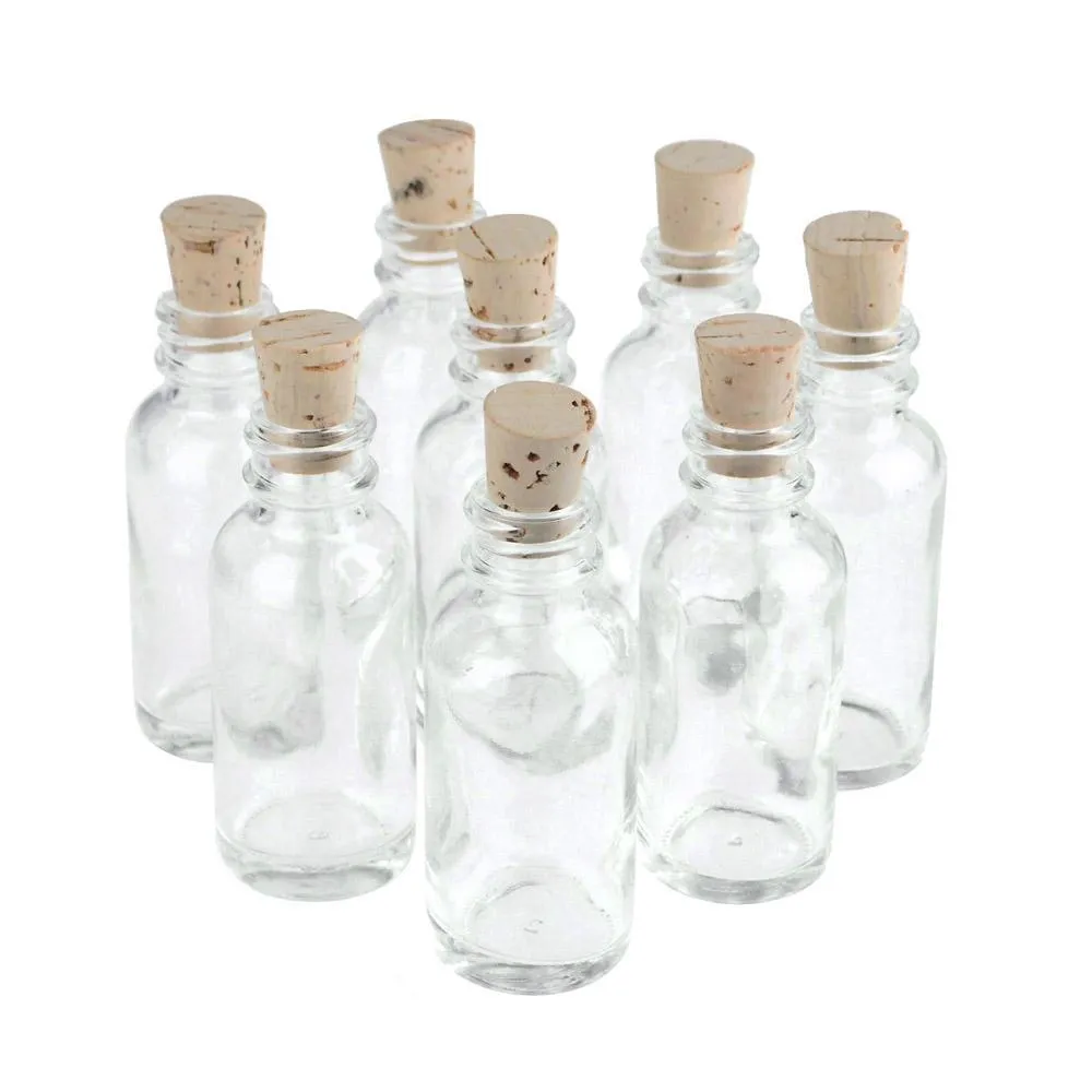 Clear Glass Boston Bottle Corked Jars, Boston, 3-Inch, 8-Piece