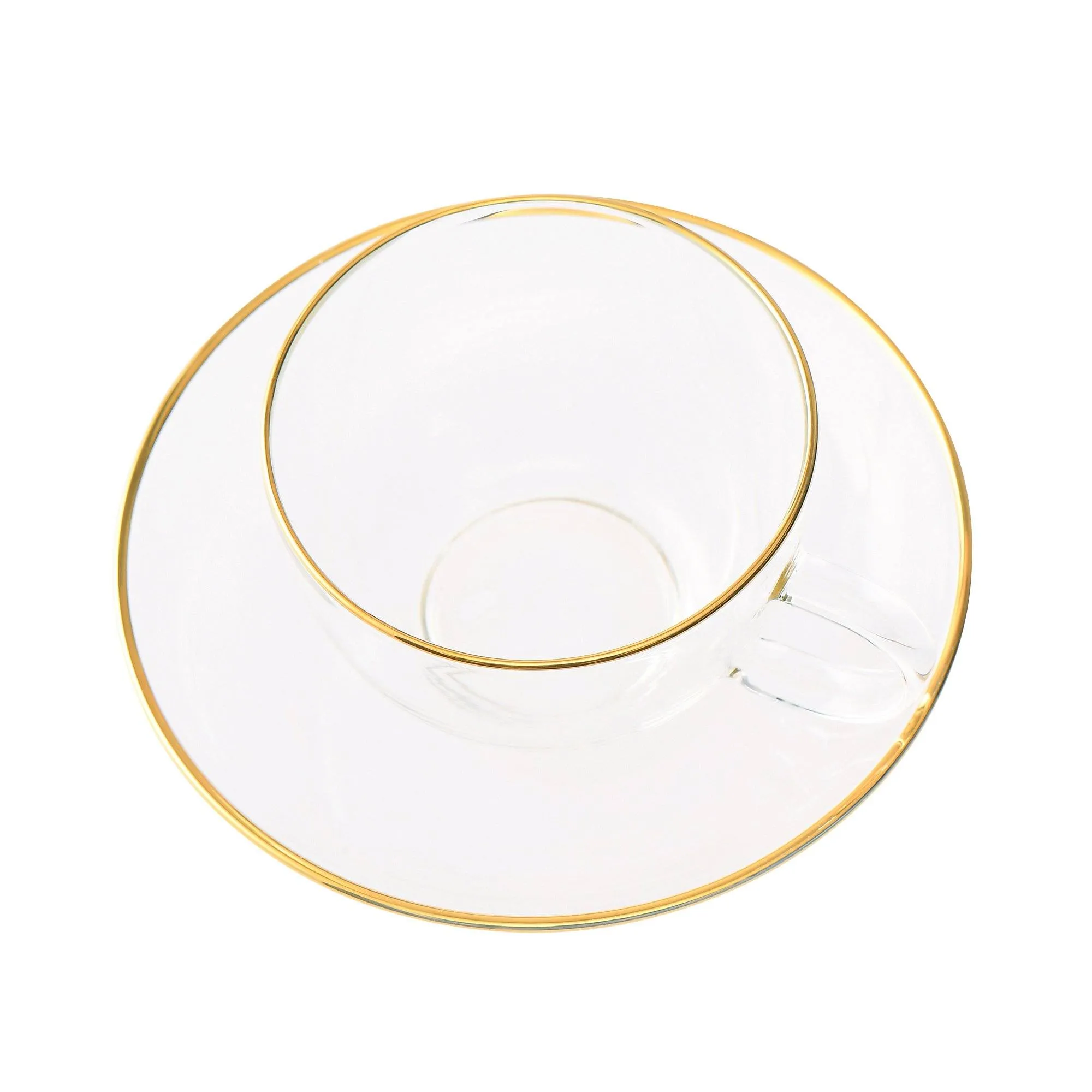 Clear Glass Cup & Saucer Gold