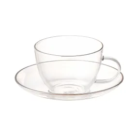 Clear Glass Cup & Saucer Silver