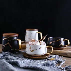 Coffee Mug Collection with Marble Gold Inlay