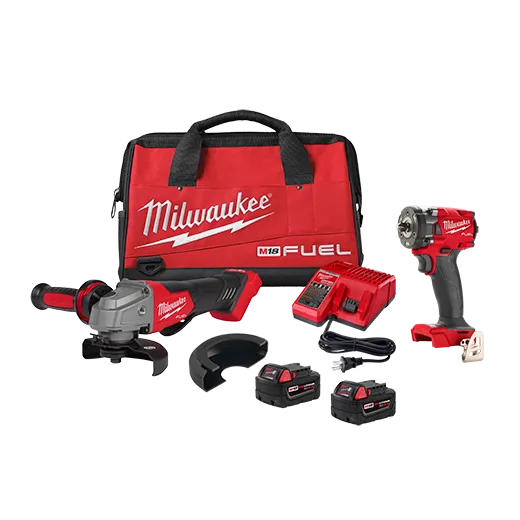 Combo Kit - Milwaukee M18 FUEL™ Compact Impact Wrench & Grinder 2-Tool - Includes 3/8" Compact Impact Wrench w/ Friction Ring Bare Tool & 4-1/2" / 5" Braking Grinder Paddle Switch, No-Lock, 2991-22