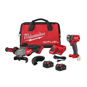 Combo Kit - Milwaukee M18 FUEL™ Compact Impact Wrench & Grinder 2-Tool - Includes 3/8" Compact Impact Wrench w/ Friction Ring Bare Tool & 4-1/2" / 5" Braking Grinder Paddle Switch, No-Lock, 2991-22