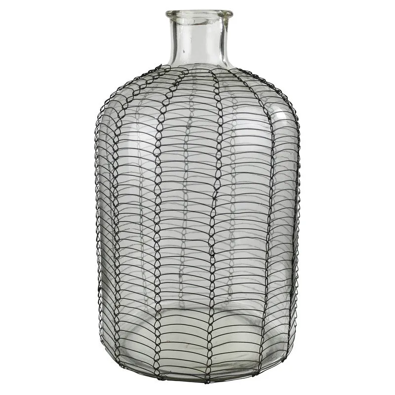 Conde Glass Bottle, Woven Wire - Med