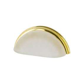 Cup Pull Crystal Frosted Fluted 3" on Center in Polished Brass