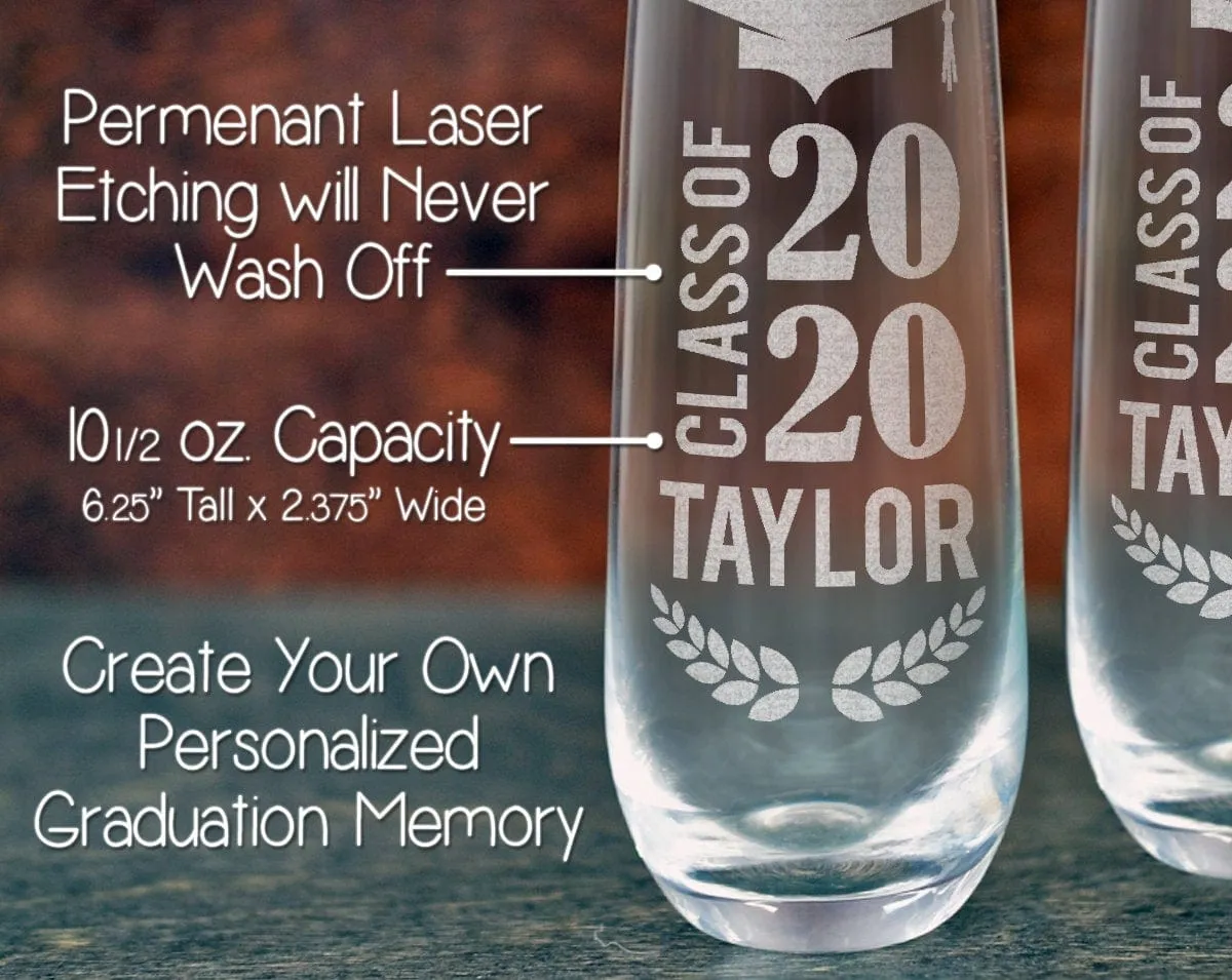 Custom Stemless or Beer Mug Celebratory Son Daughter Mimosa Graduation College Toasting Glass for Family Friends Grad Gift 2020 Party Favors