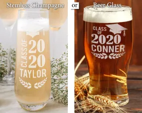 Custom Stemless or Beer Mug Celebratory Son Daughter Mimosa Graduation College Toasting Glass for Family Friends Grad Gift 2020 Party Favors