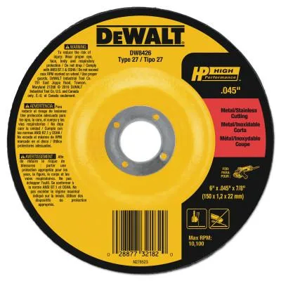 DeWalt® HP T27 Metal Cuttiing Wheel, 6 in dia, 7/8 in Arbor, 10,100 RPM, DW8426