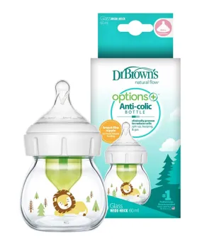 Dr. Brown's Glass W-N Options  Bottle with Lion Deco and Preemie Nipple - 60ml