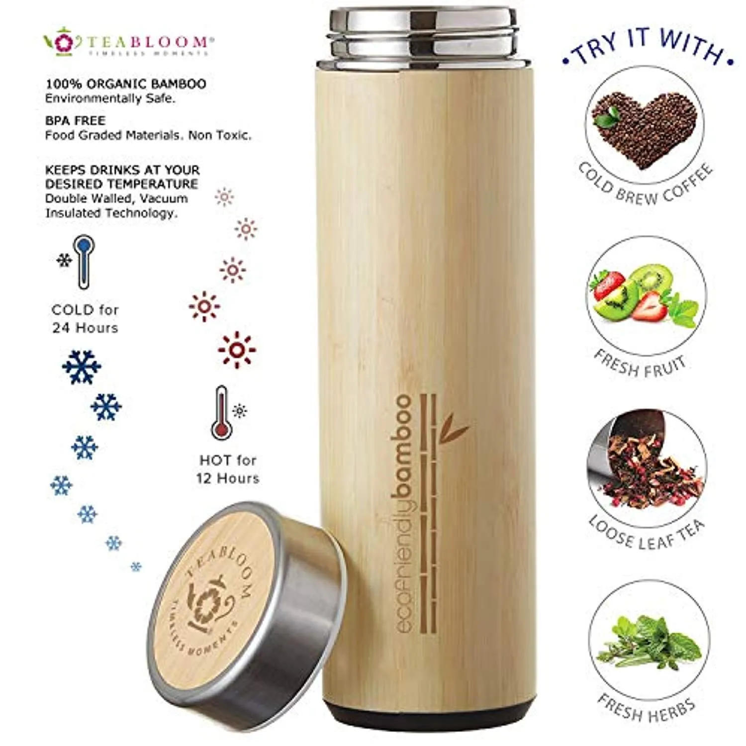 Eco-Friendly Hot and Cold Tea Infuser Travel Tumbler, Large Capacity 17 oz, 500 ml