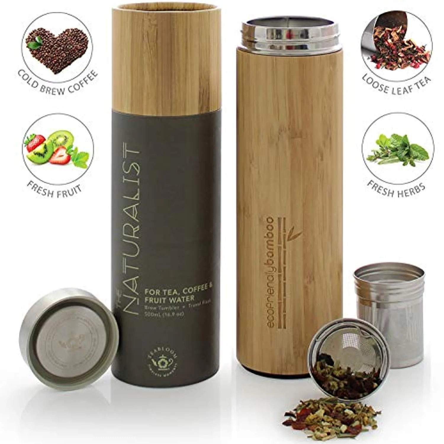 Eco-Friendly Hot and Cold Tea Infuser Travel Tumbler, Large Capacity 17 oz, 500 ml