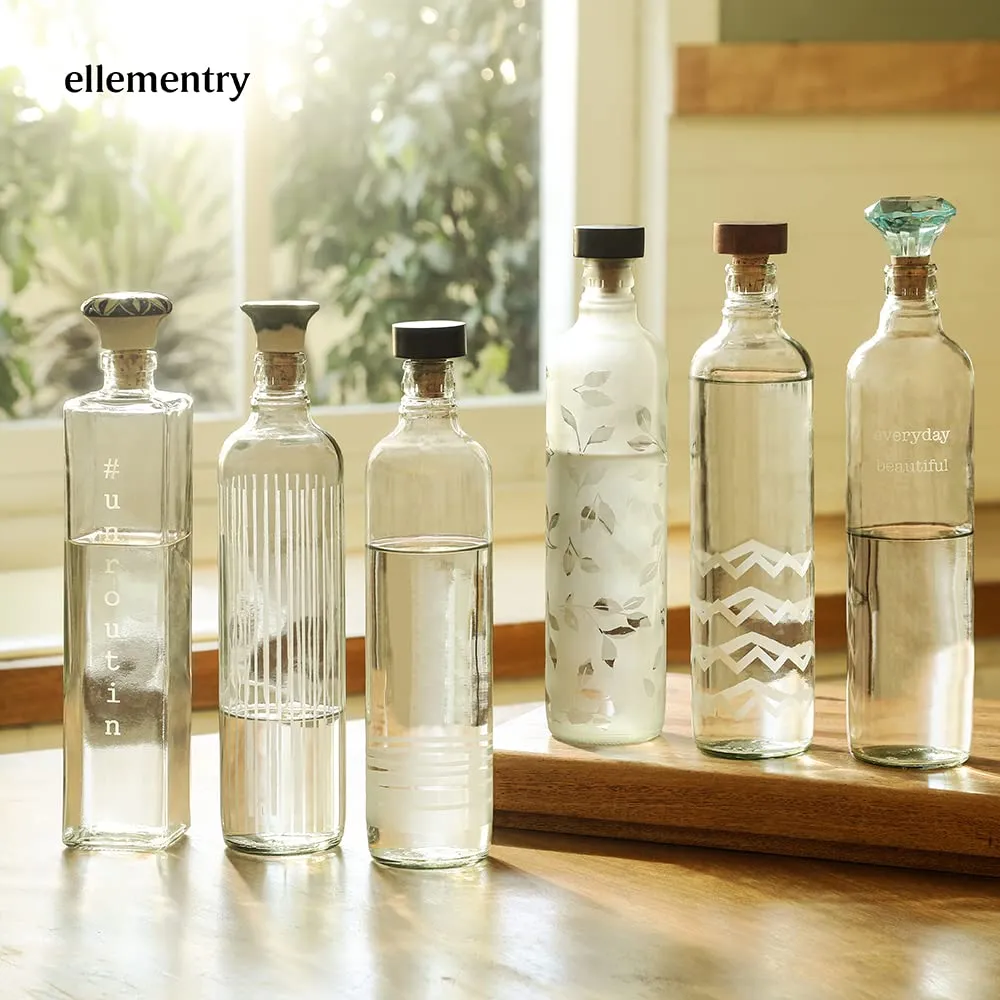 Ellementry Crown Glass Bottle with Cork (750 ML)| Water, Juice and Milk Bottle for Fridge | Clear and Transparent Bottles for Home & Office | BPA Free | Stylish and Premium Wine Bottle- Set of 3