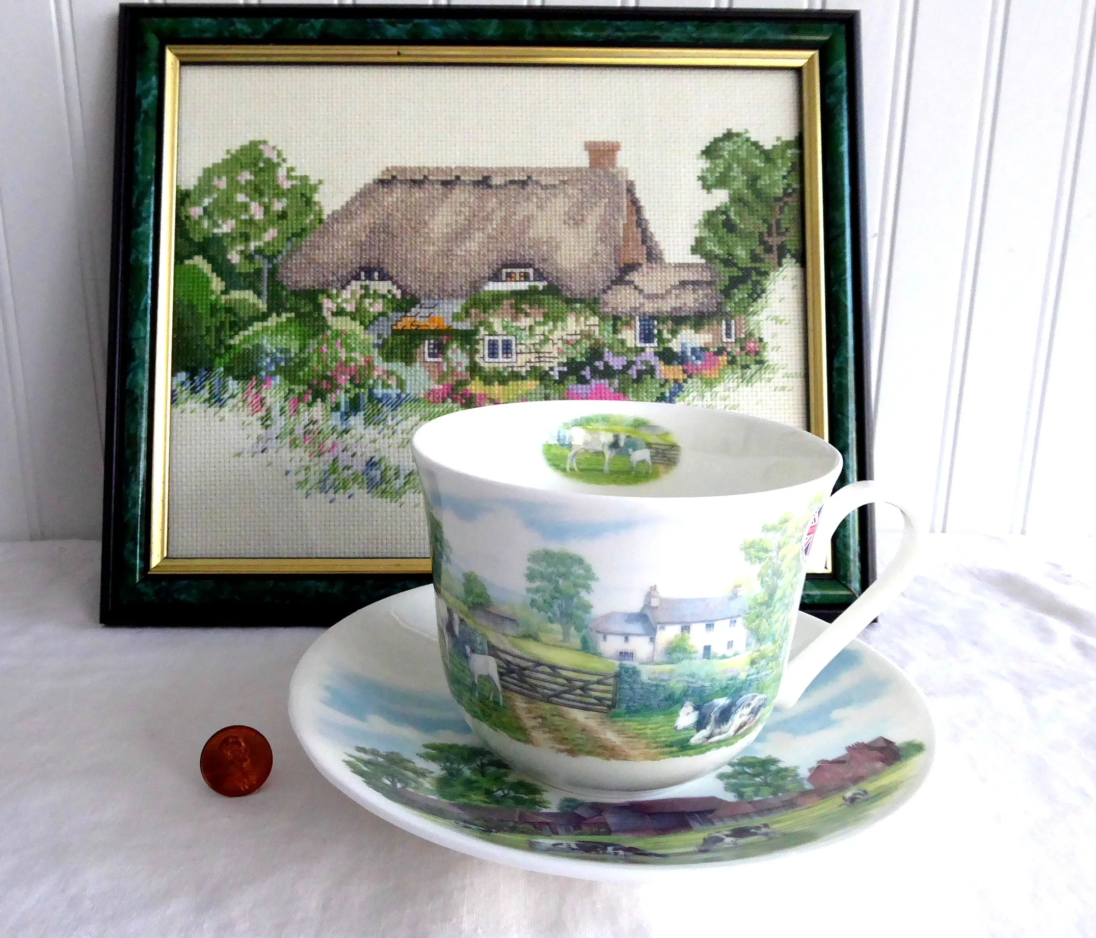 English Country Scenes Breakfast Size Cup And Saucer Roy Kirkham Bone China