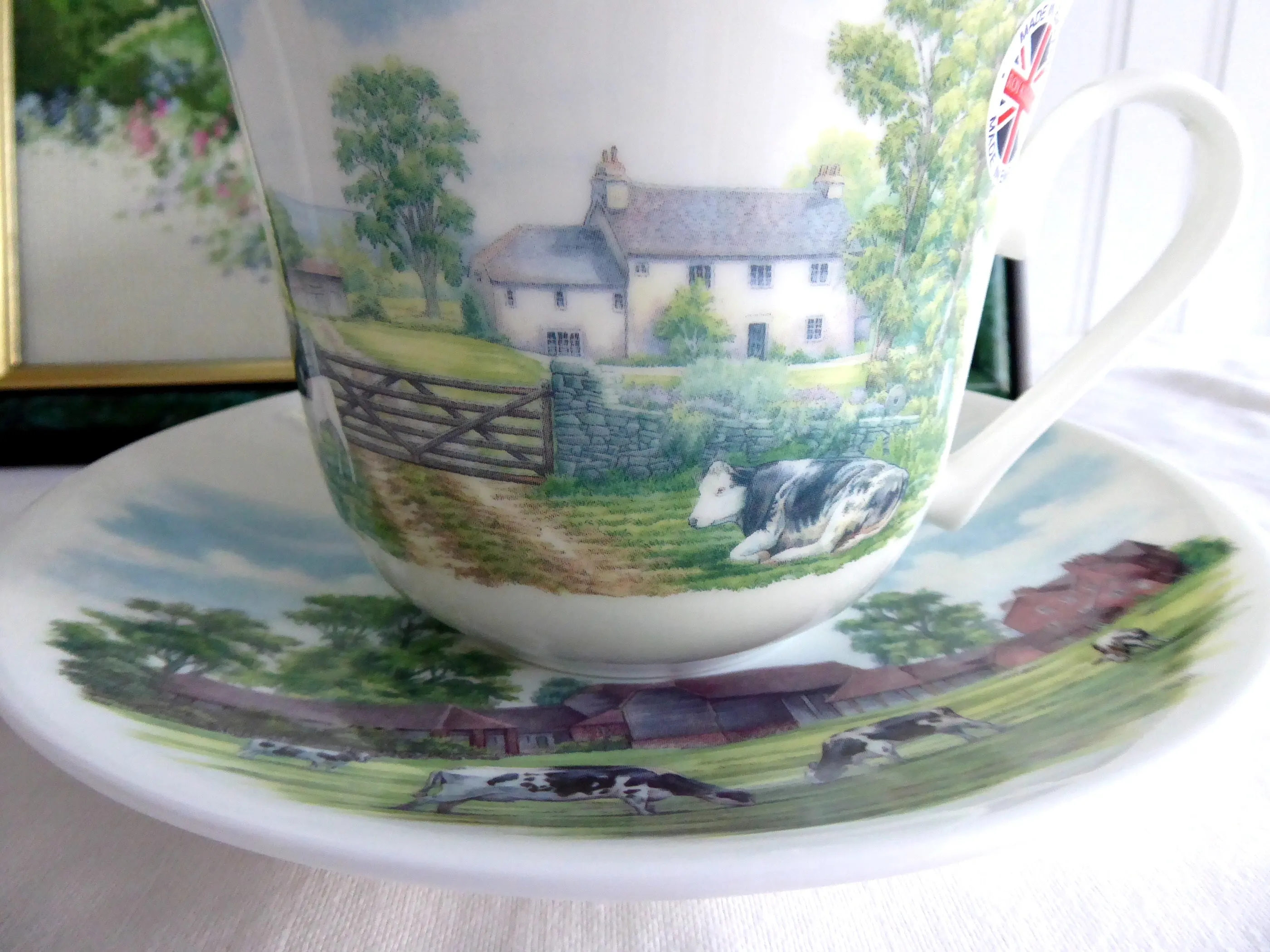 English Country Scenes Breakfast Size Cup And Saucer Roy Kirkham Bone China