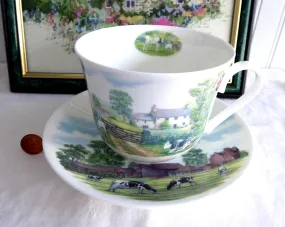 English Country Scenes Breakfast Size Cup And Saucer Roy Kirkham Bone China