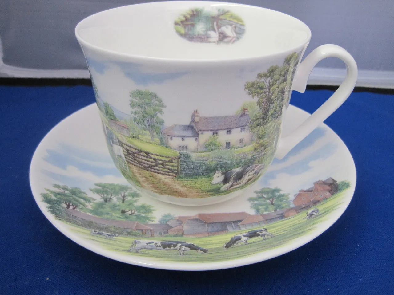 English Country Scenes Breakfast Size Cup And Saucer Roy Kirkham Bone China