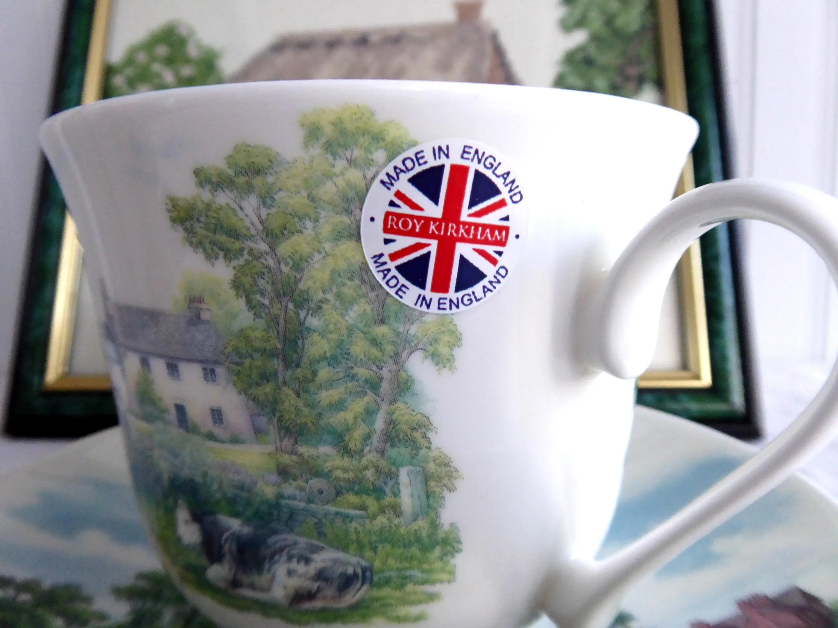 English Country Scenes Breakfast Size Cup And Saucer Roy Kirkham Bone China