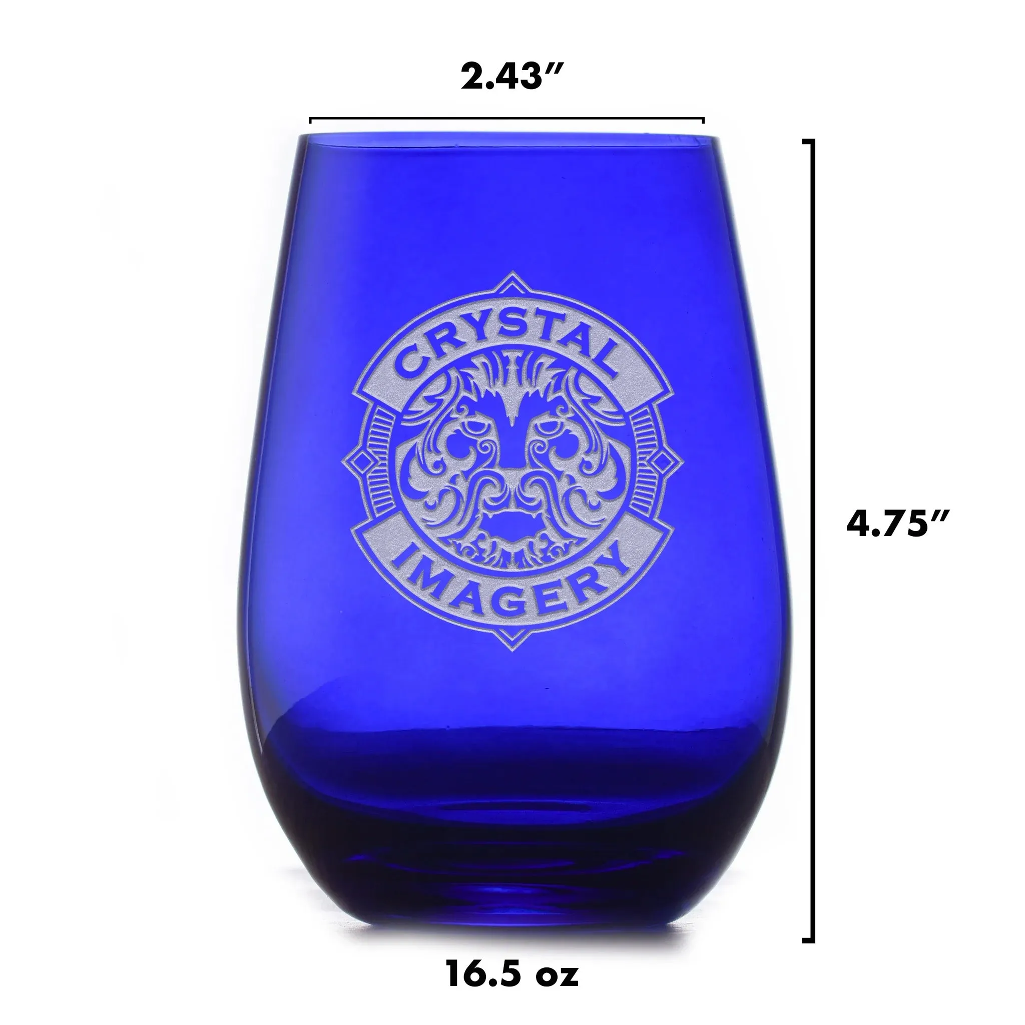 Engraved Blue Stemless Wine Glass Tumbler by Crystal Imagery