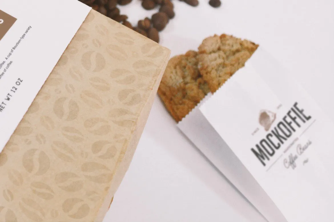 Free Coffee Bag and Cup Perspective Top View (Mockup)